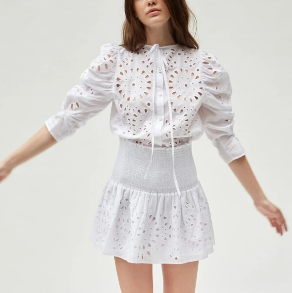 New Thakoon Eyelet Smocked Waist Miniskirt In Lilac